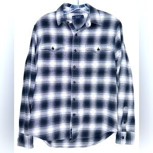 Lucky Brand Flannel Shirt Black & White Plaid Classic Fit Long Sleeve Men’s S